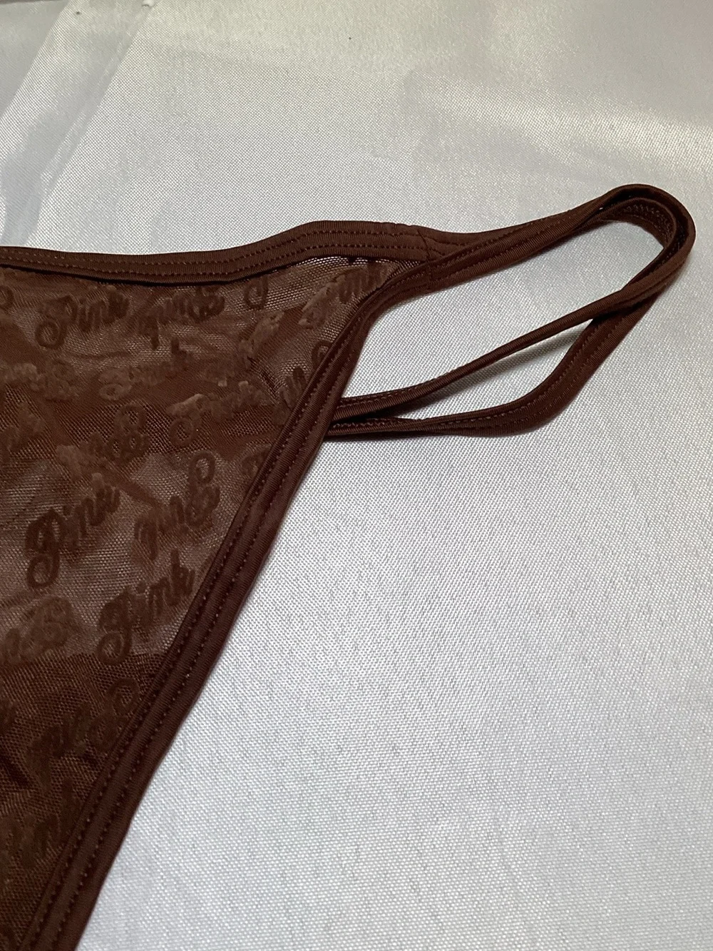 PINK Victoria's Secret Brown Sheer Logo Thong